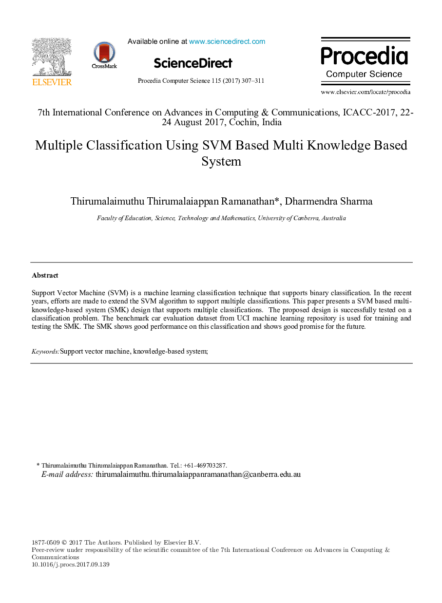 Multiple Classification Using SVM Based Multi Knowledge Based System