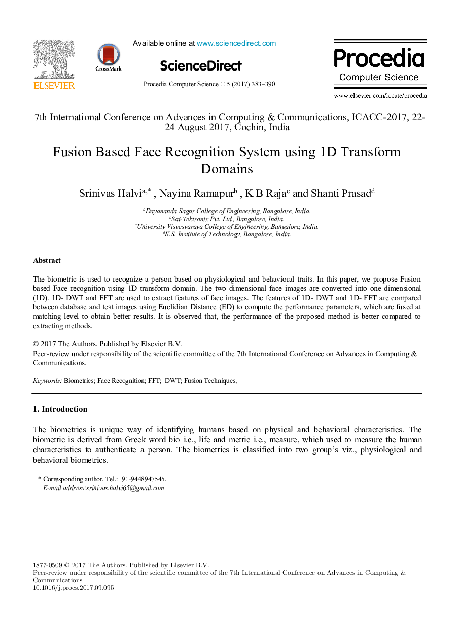 Fusion Based Face Recognition System using 1D Transform Domains