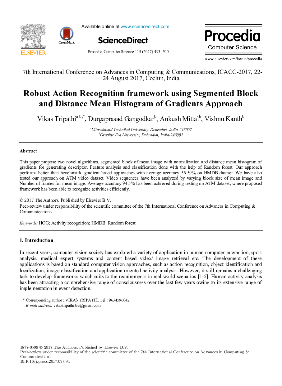 Robust Action Recognition framework using Segmented Block and Distance Mean Histogram of Gradients Approach