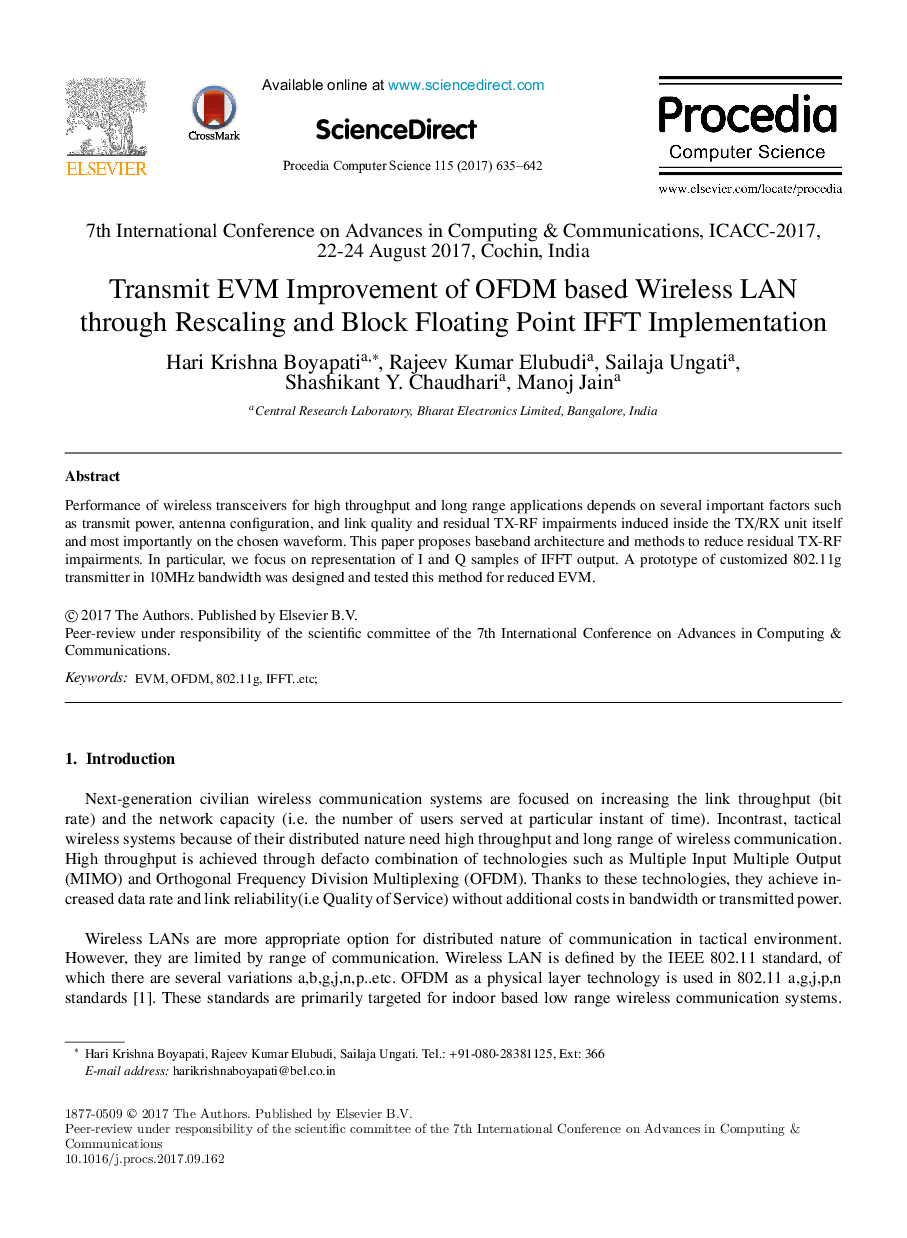 Transmit EVM Improvement of OFDM based Wireless LAN through Rescaling and Block Floating Point IFFT Implementation