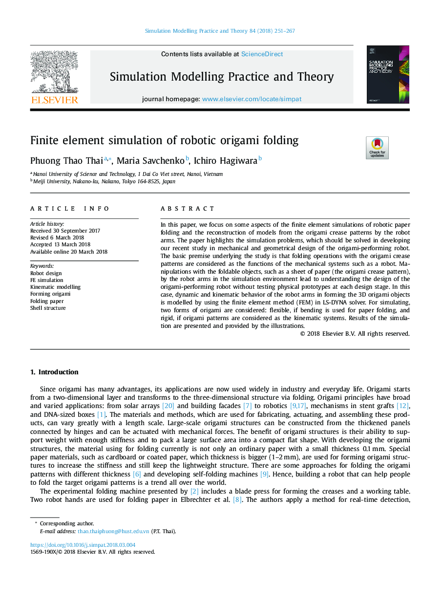 Finite element simulation of robotic origami folding