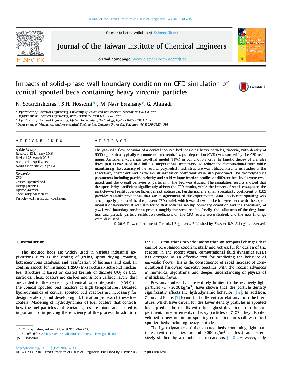 Impacts of solid-phase wall boundary condition on CFD simulation of conical spouted beds containing heavy zirconia particles