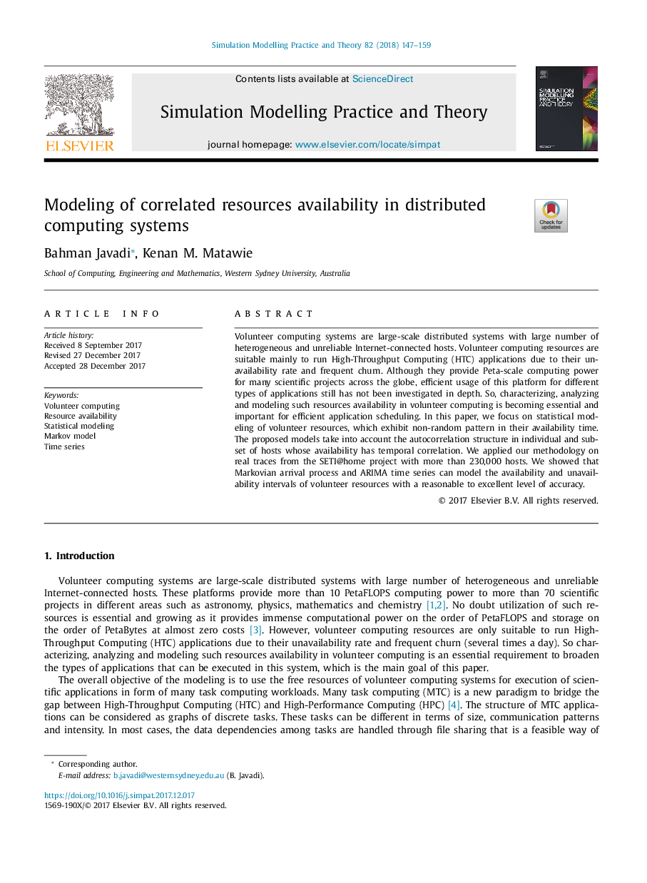 Modeling of correlated resources availability in distributed computing systems