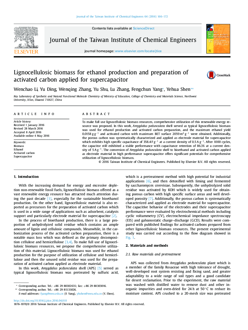 Lignocellulosic biomass for ethanol production and preparation of activated carbon applied for supercapacitor