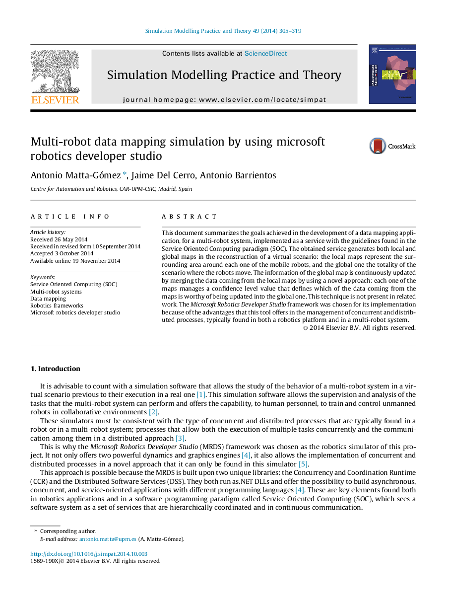 Multi-robot data mapping simulation by using microsoft robotics developer studio