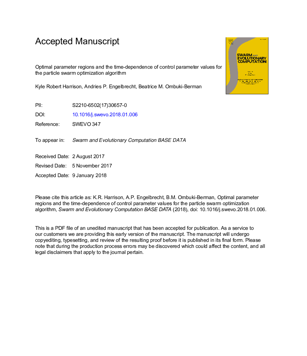 Optimal parameter regions and the time-dependence of control parameter values for the particle swarm optimization algorithm