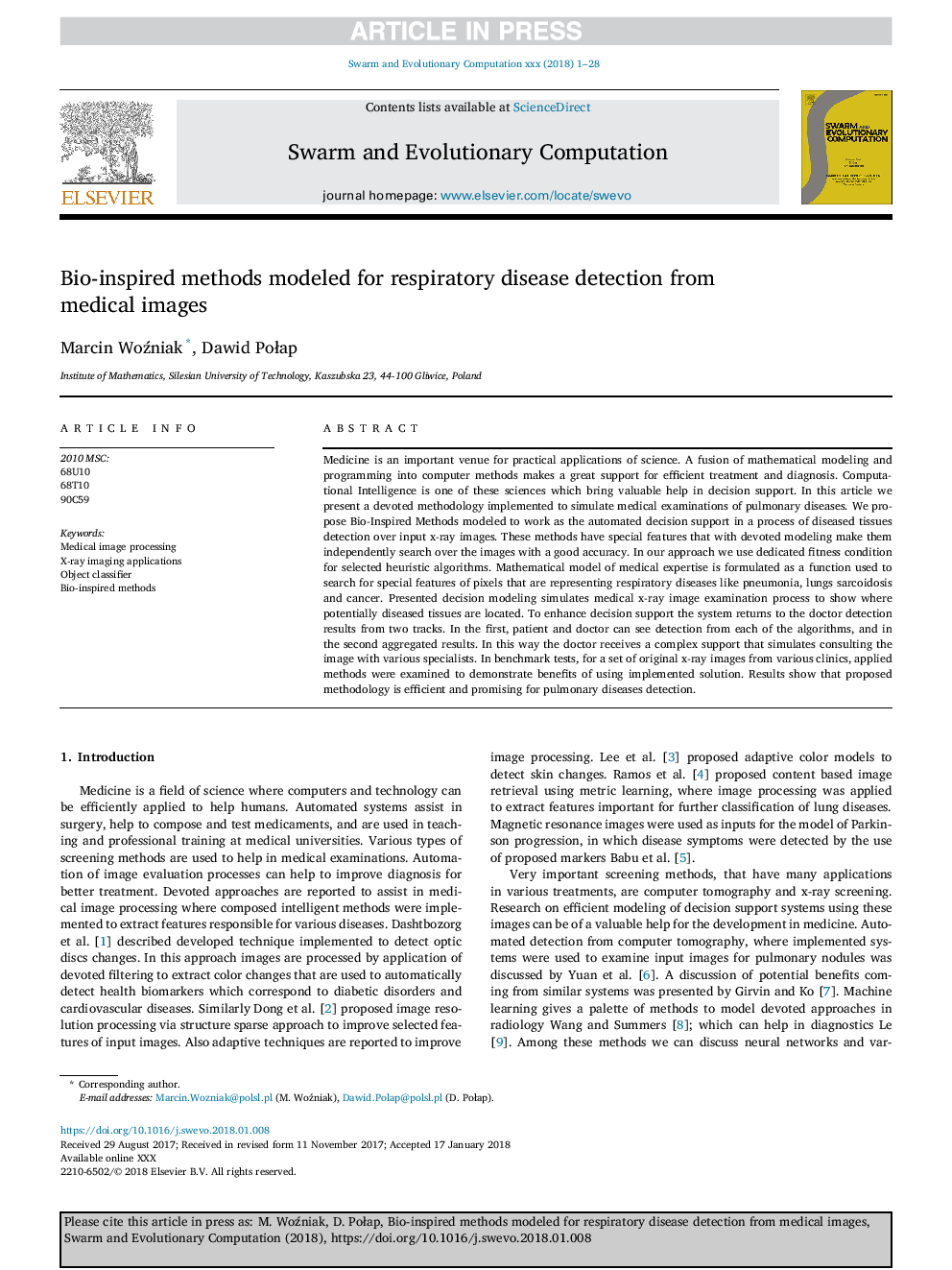 Bio-inspired methods modeled for respiratory disease detection from medical images