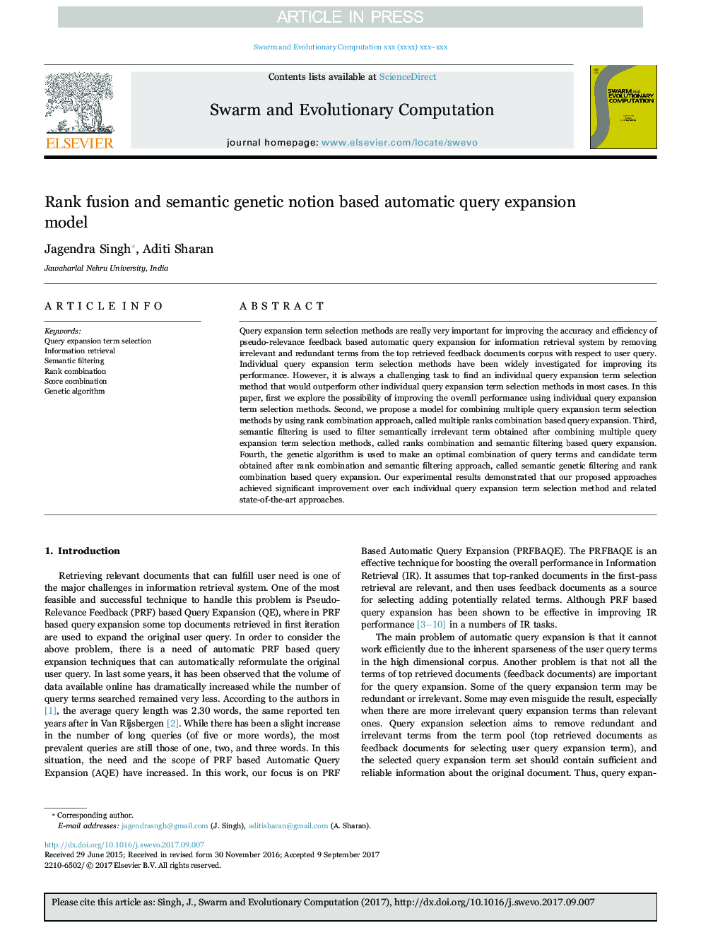 Rank fusion and semantic genetic notion based automatic query expansion model