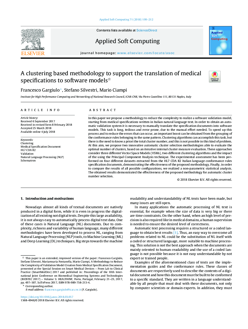 A clustering based methodology to support the translation of medical specifications to software models