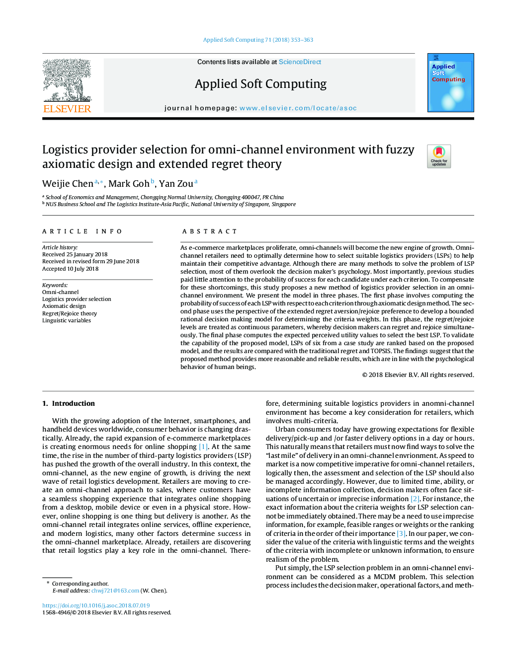 Logistics provider selection for omni-channel environment with fuzzy axiomatic design and extended regret theory