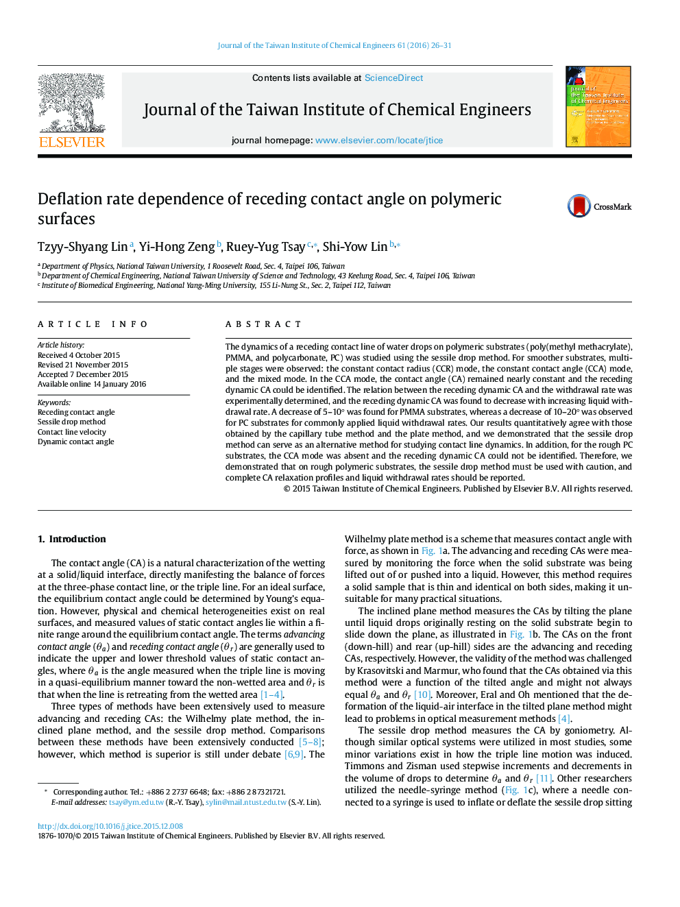 Deflation rate dependence of receding contact angle on polymeric surfaces