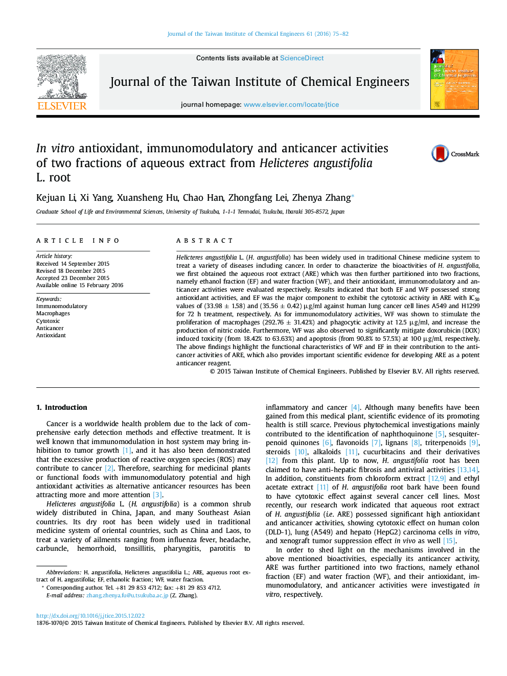 In vitro antioxidant, immunomodulatory and anticancer activities of two fractions of aqueous extract from Helicteres angustifolia L. root