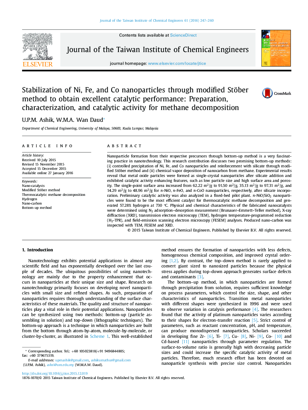 Stabilization of Ni, Fe, and Co nanoparticles through modified Stöber method to obtain excellent catalytic performance: Preparation, characterization, and catalytic activity for methane decomposition