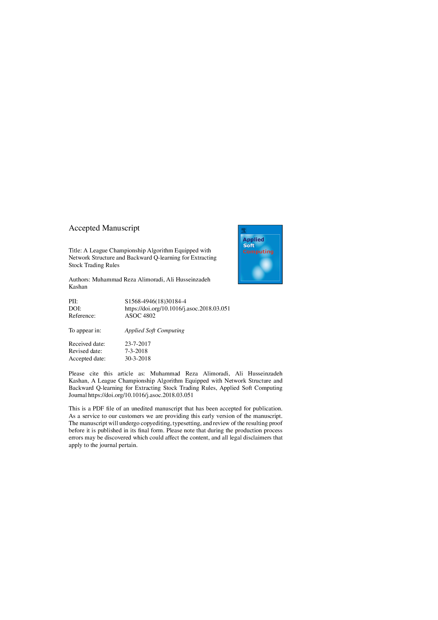 A league championship algorithm equipped with network structure and backward Q-learning for extracting stock trading rules