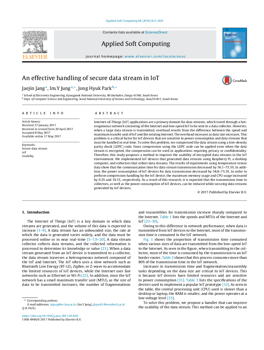 عکس صفحه اول مقاله: An effective handling of secure data stream in IoT An effective handling of secure data stream in IoT