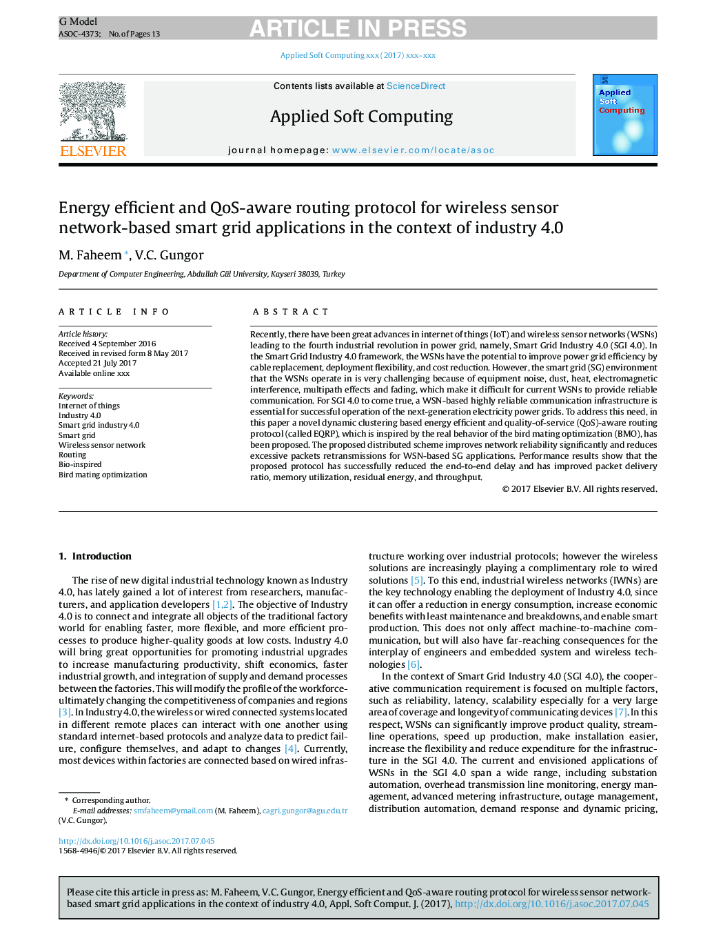 Energy efficient and QoS-aware routing protocol for wireless sensor network-based smart grid applications in the context of industry 4.0