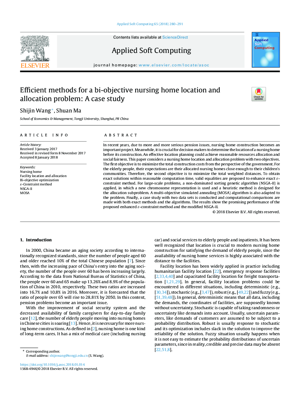 Efficient methods for a bi-objective nursing home location and allocation problem: A case study