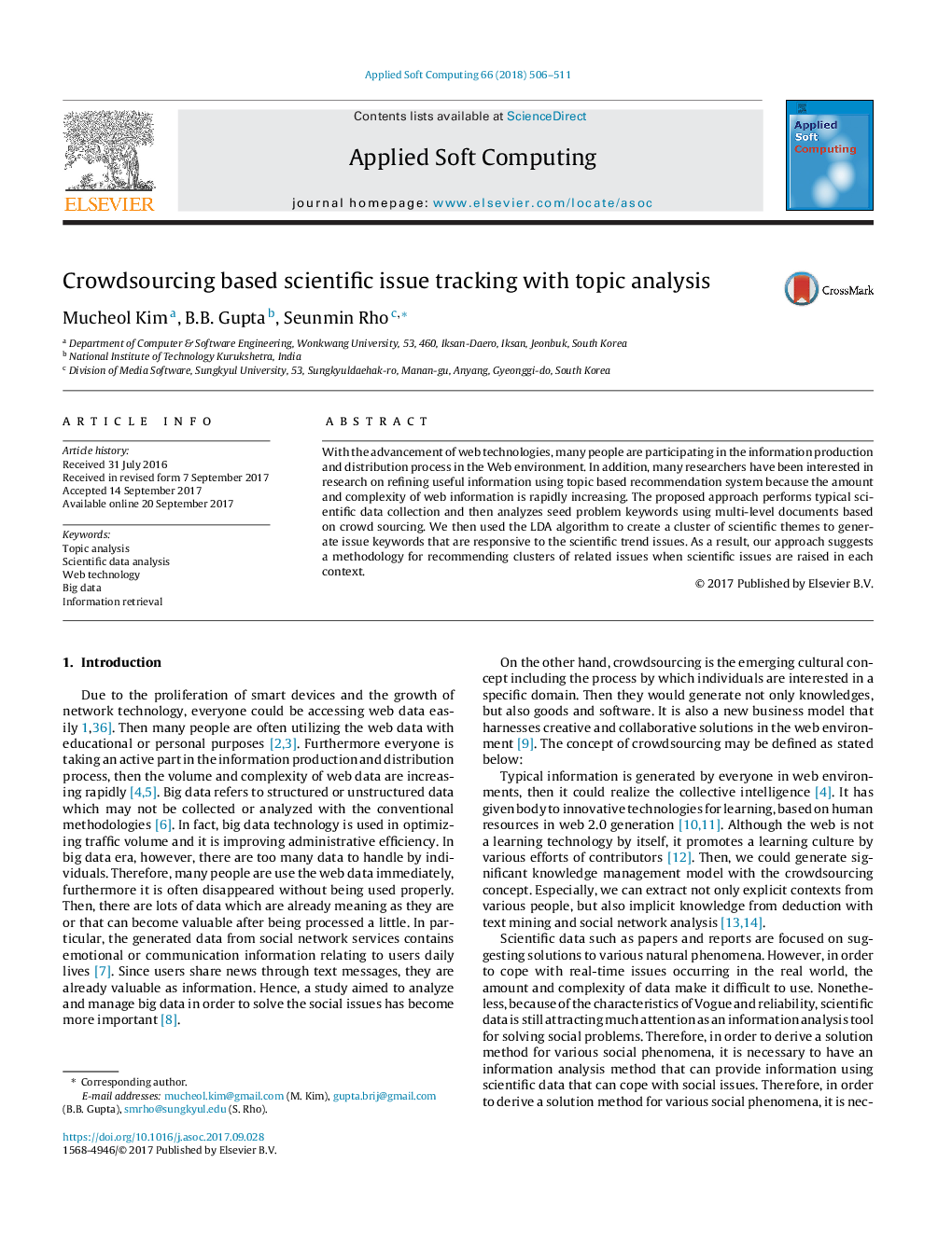 Crowdsourcing based scientific issue tracking with topic analysis