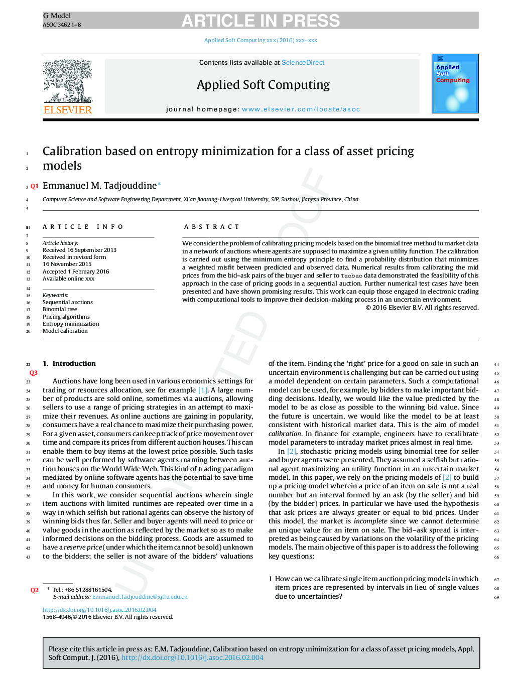 Calibration based on entropy minimization for a class of asset pricing models