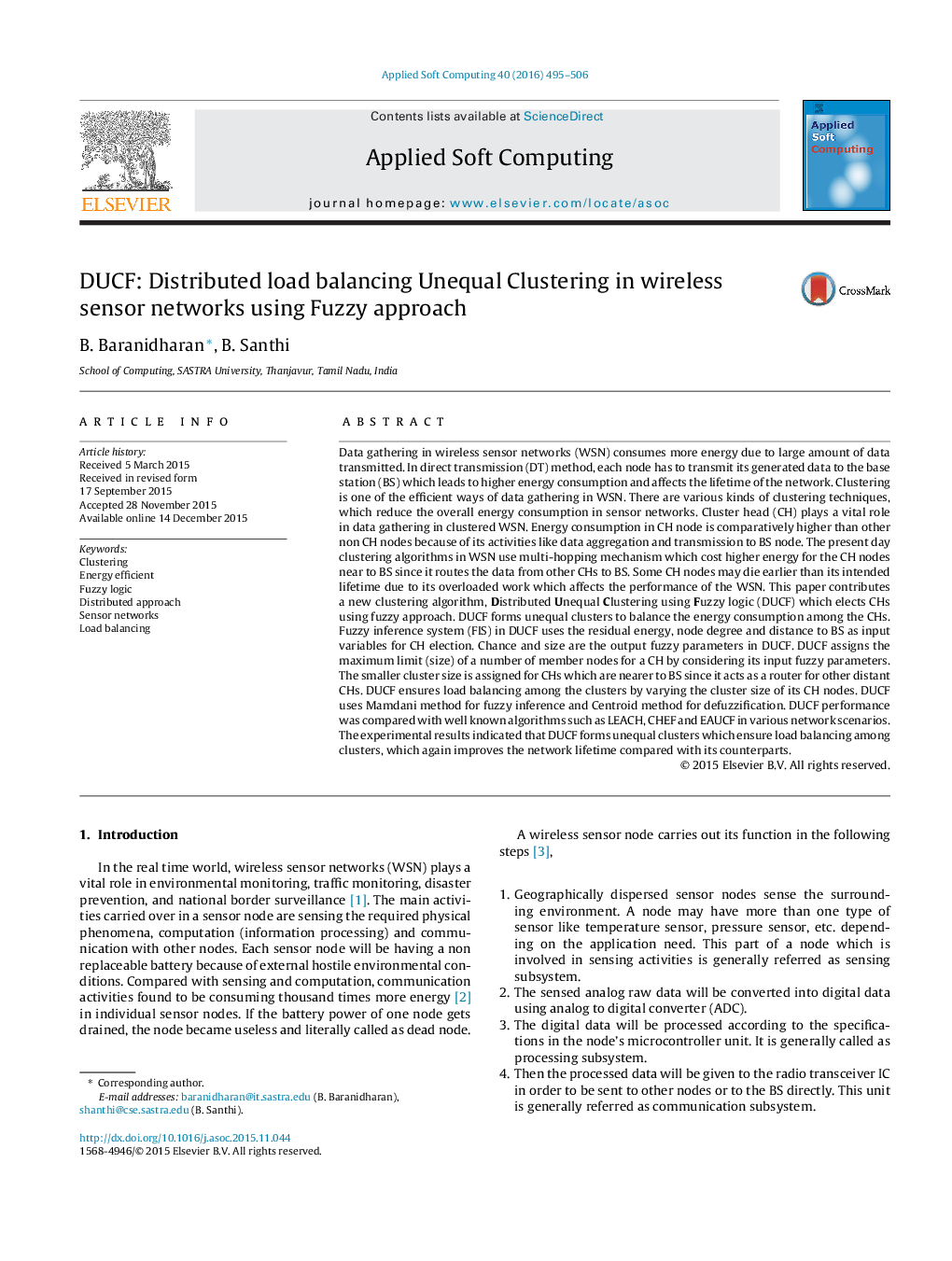 DUCF: Distributed load balancing Unequal Clustering in wireless sensor networks using Fuzzy approach