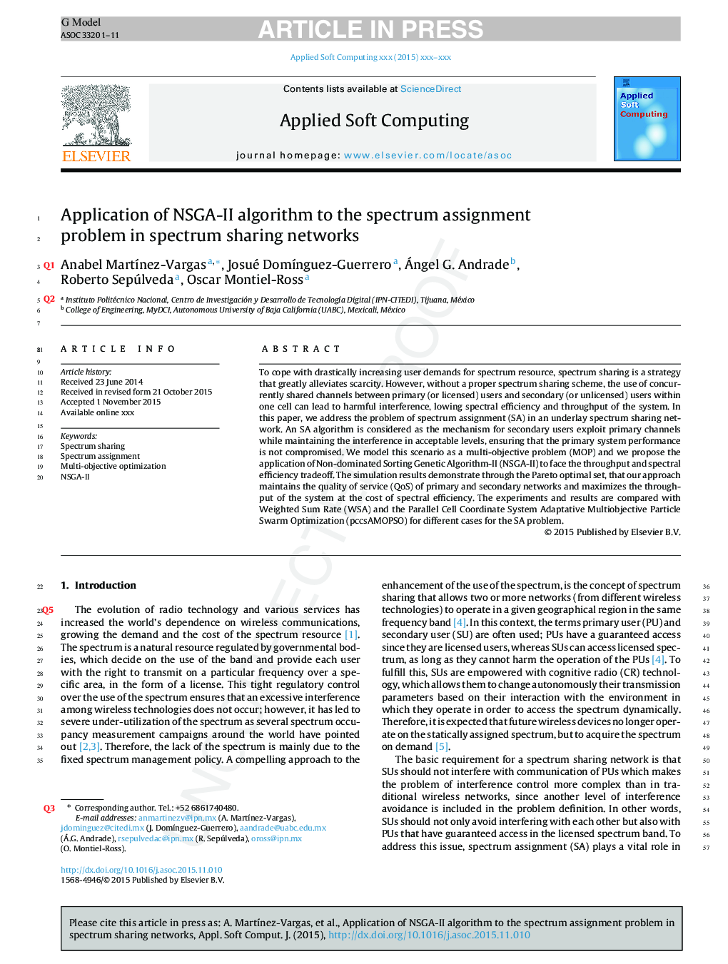 Application of NSGA-II algorithm to the spectrum assignment problem in spectrum sharing networks