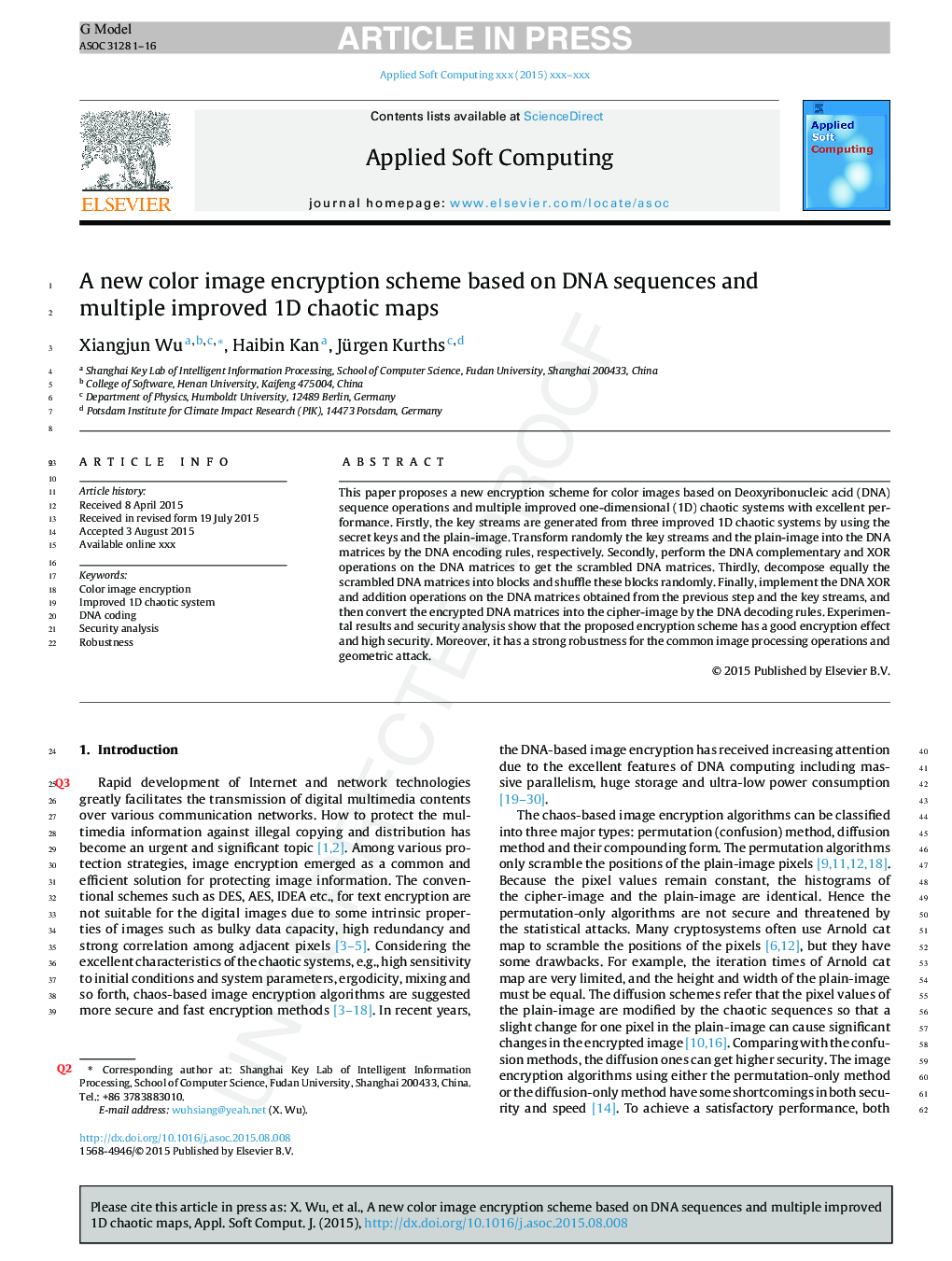 A new color image encryption scheme based on DNA sequences and multiple improved 1D chaotic maps