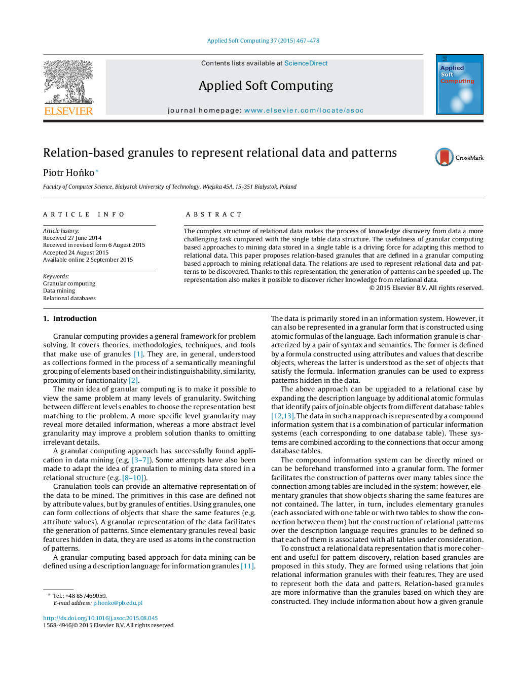 Relation-based granules to represent relational data and patterns