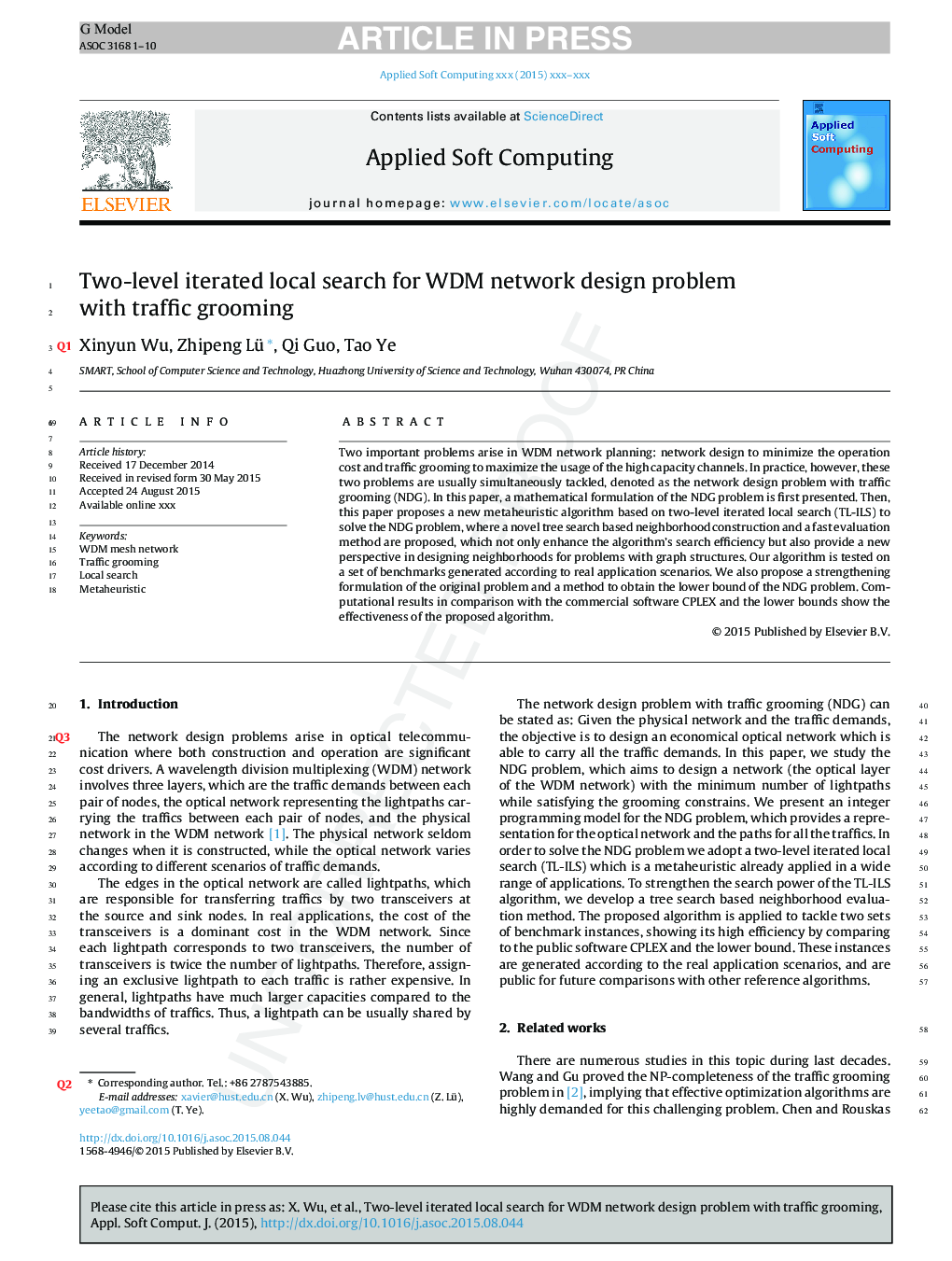 Two-level iterated local search for WDM network design problem with traffic grooming