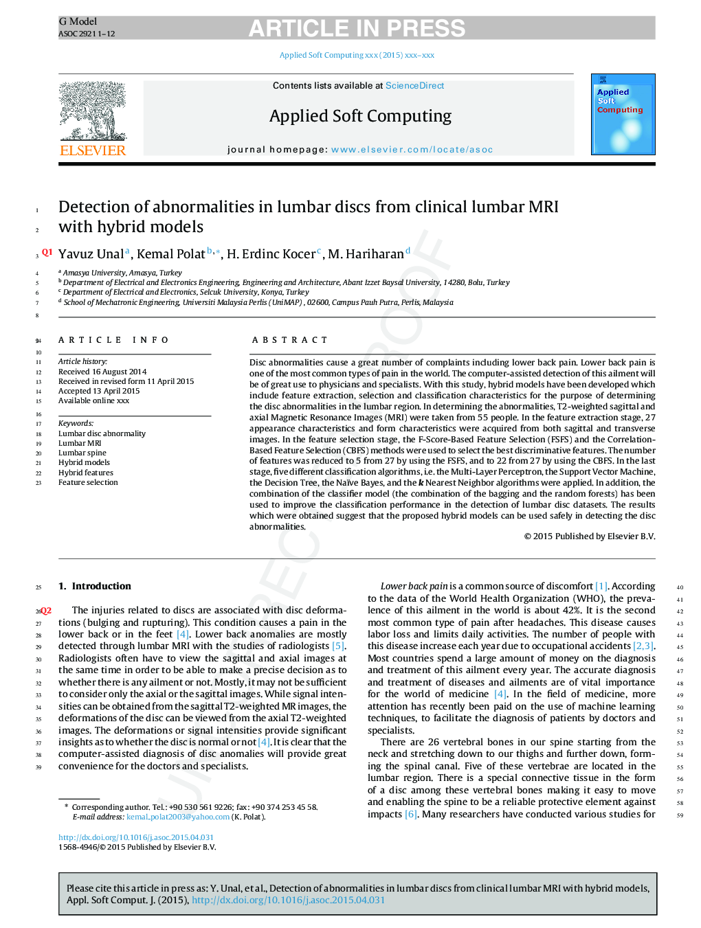 Detection of abnormalities in lumbar discs from clinical lumbar MRI with hybrid models