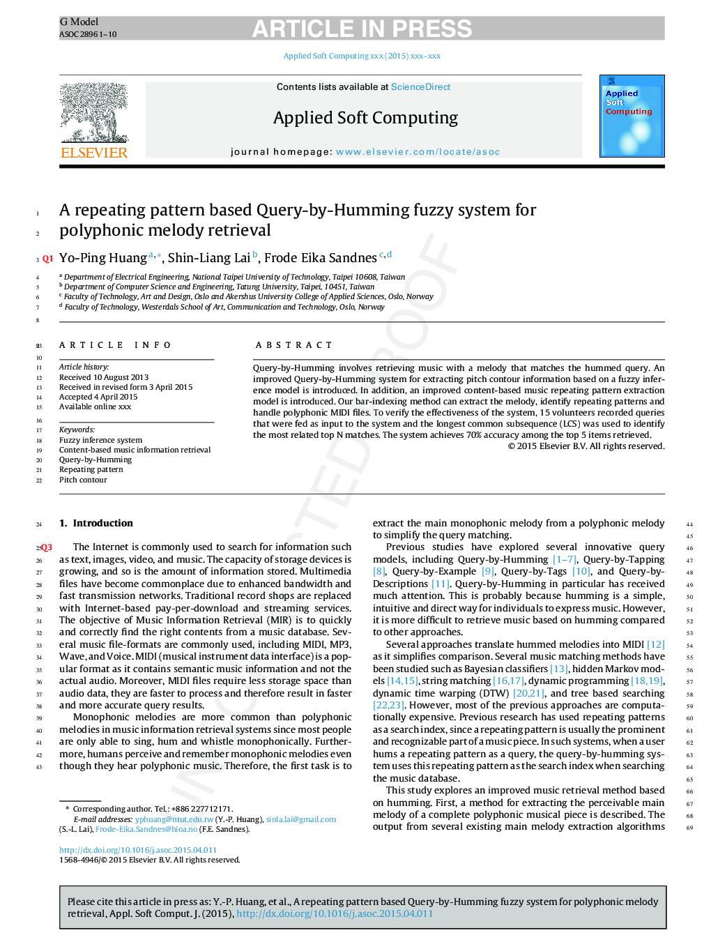 A repeating pattern based Query-by-Humming fuzzy system for polyphonic melody retrieval