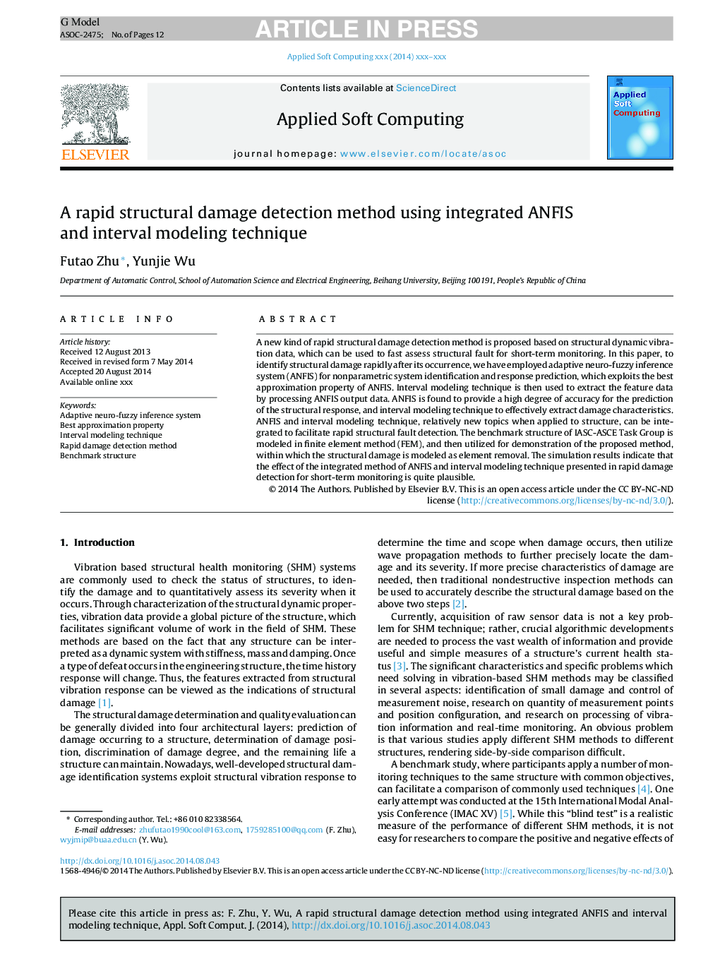 A rapid structural damage detection method using integrated ANFIS and interval modeling technique