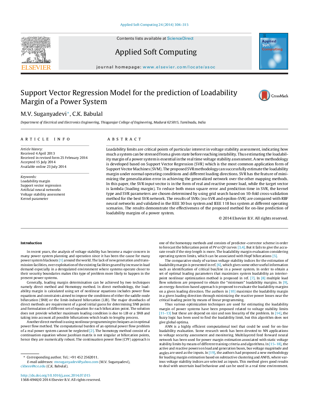 Support Vector Regression Model for the prediction of Loadability Margin of a Power System