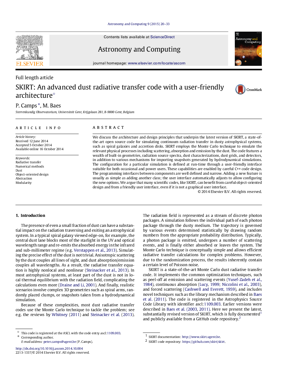 عکس صفحه اول مقاله: SKIRT: An advanced dust radiative transfer code with a user-friendly architecture SKIRT: An advanced dust radiative transfer code with a user-friendly architecture