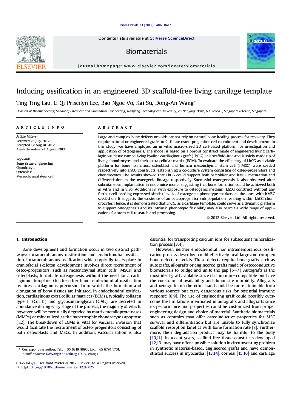 Inducing ossification in an engineered 3D scaffold-free living cartilage template