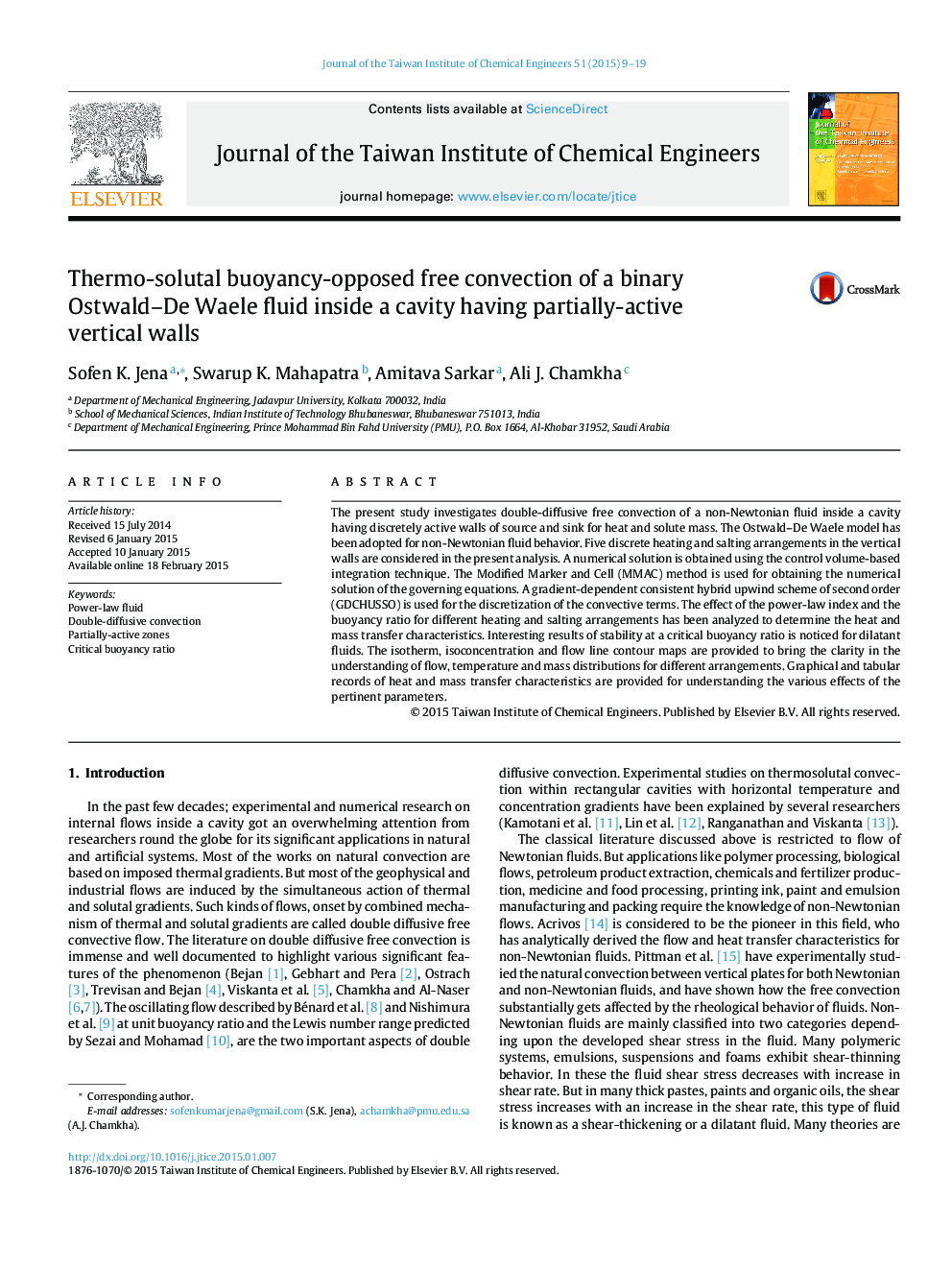 Thermo-solutal buoyancy-opposed free convection of a binary Ostwald–De Waele fluid inside a cavity having partially-active vertical walls