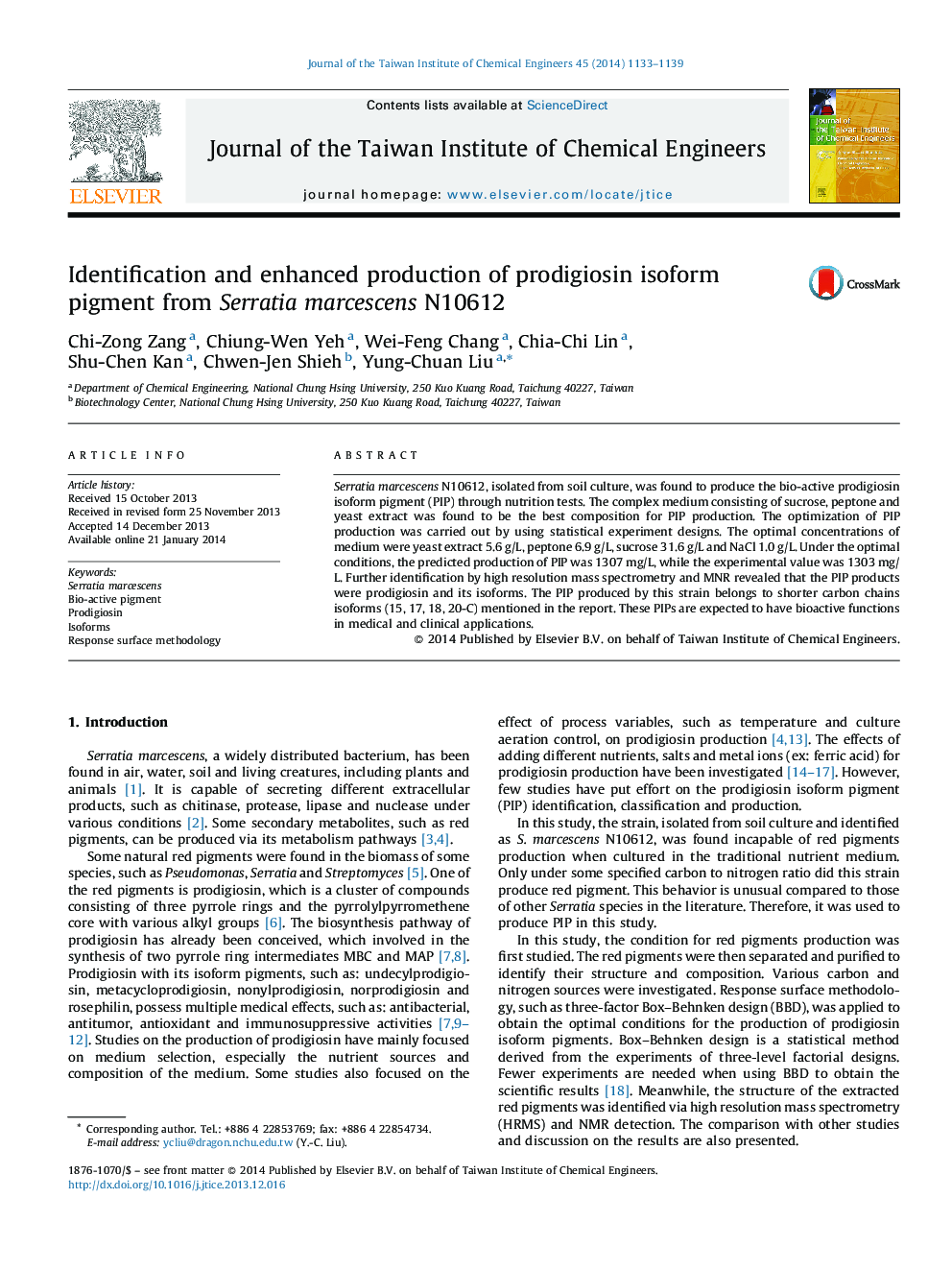 Identification and enhanced production of prodigiosin isoform pigment from Serratia marcescens N10612