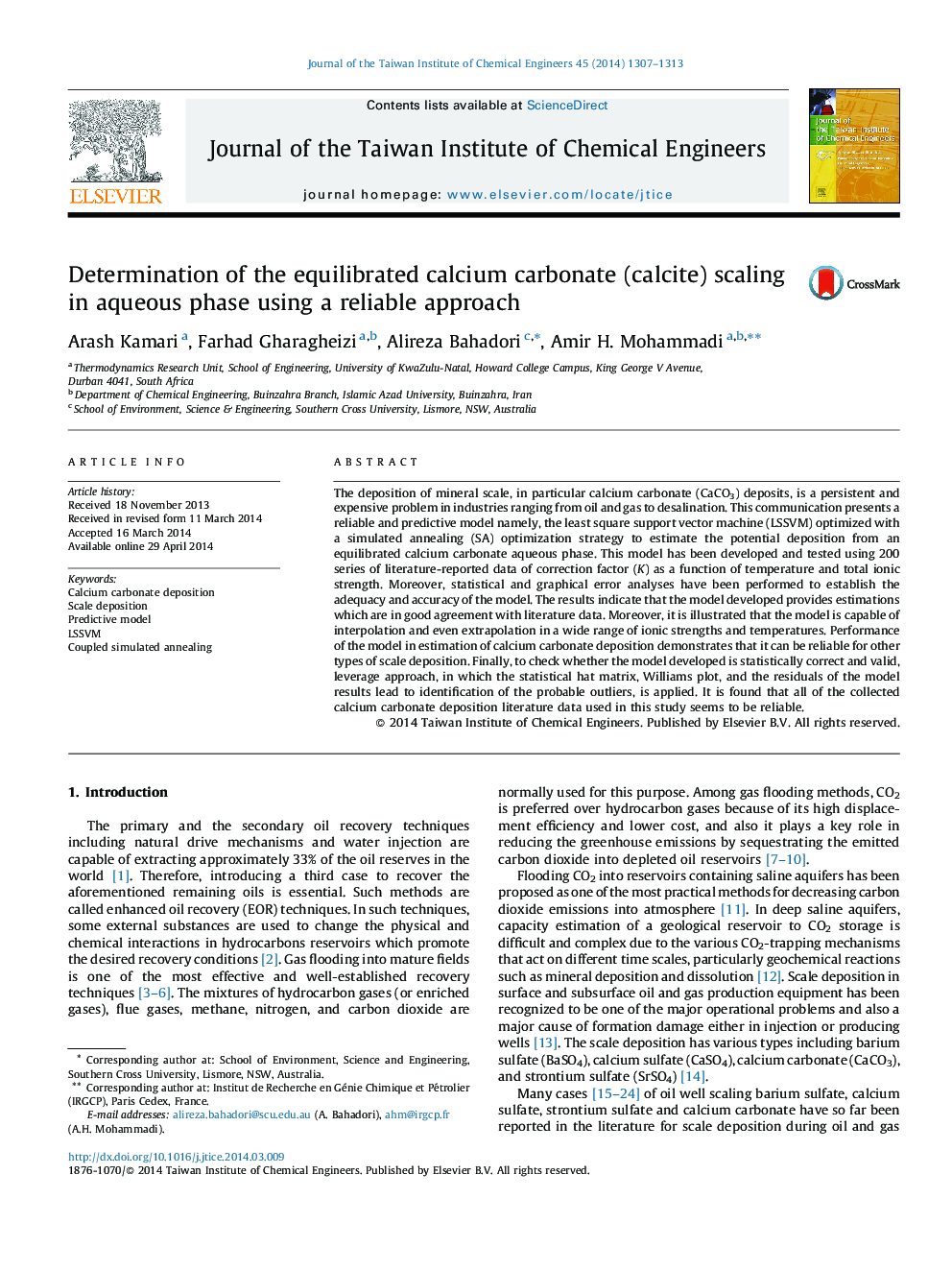 Determination of the equilibrated calcium carbonate (calcite) scaling in aqueous phase using a reliable approach