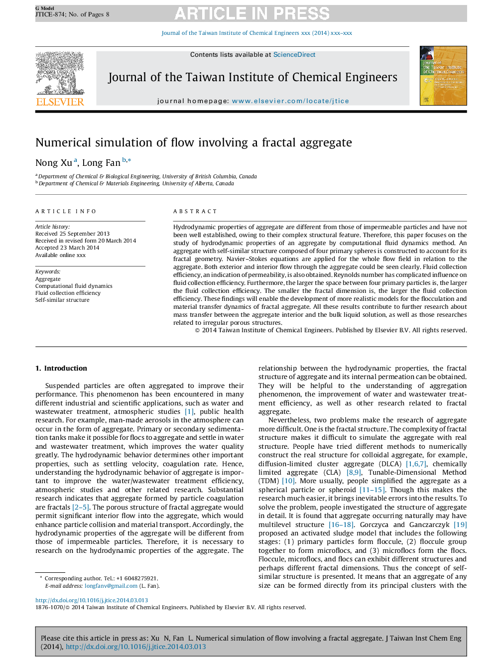 Numerical simulation of flow involving a fractal aggregate