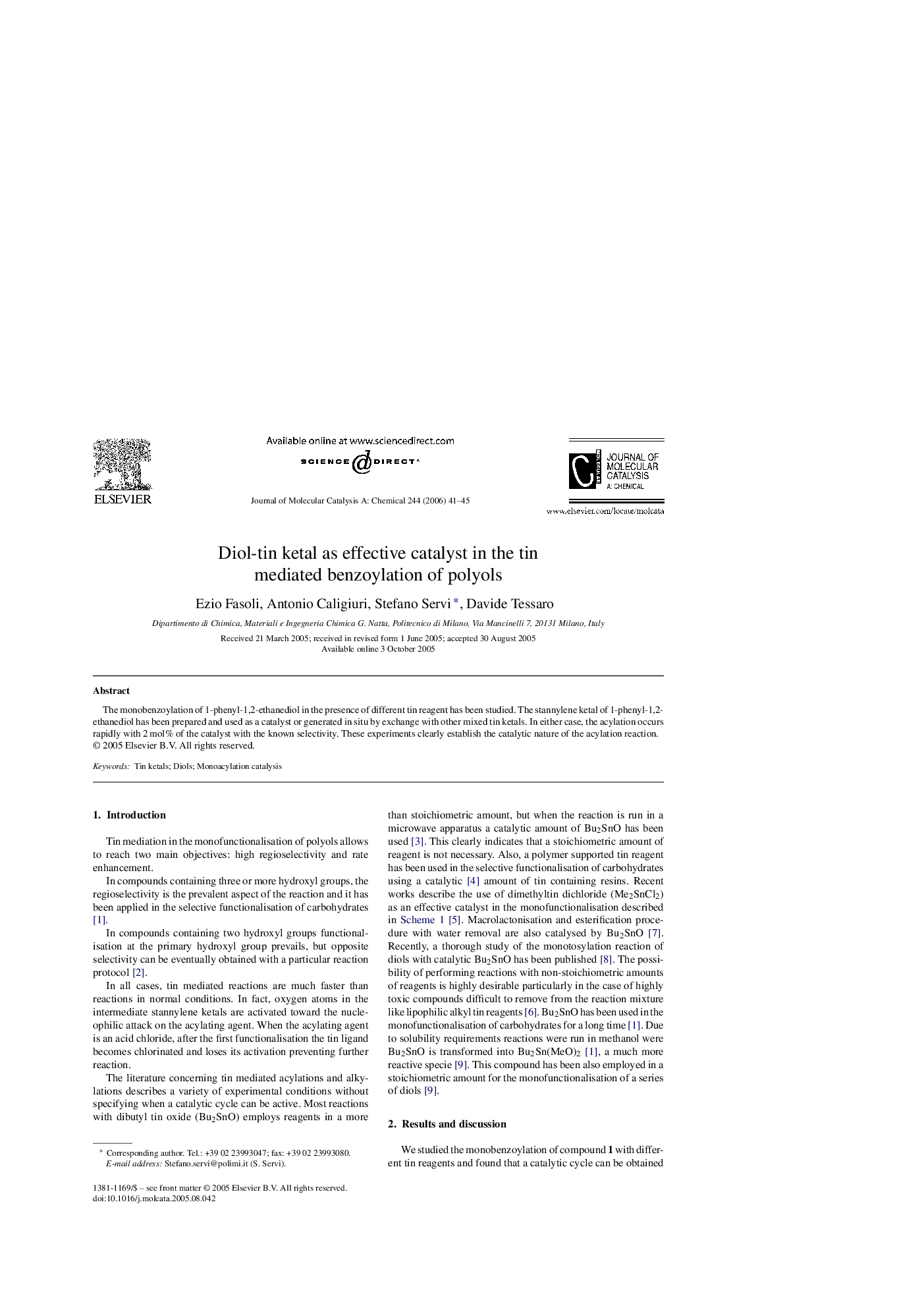 Diol-tin ketal as effective catalyst in the tin mediated benzoylation of polyols