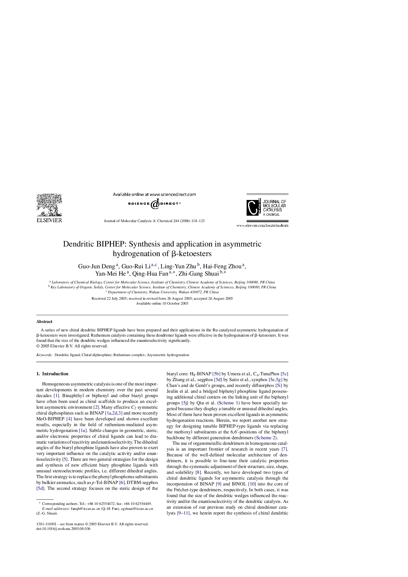 Dendritic BIPHEP: Synthesis and application in asymmetric hydrogenation of β-ketoesters