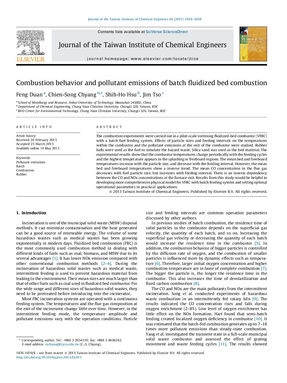 Combustion behavior and pollutant emissions of batch fluidized bed combustion