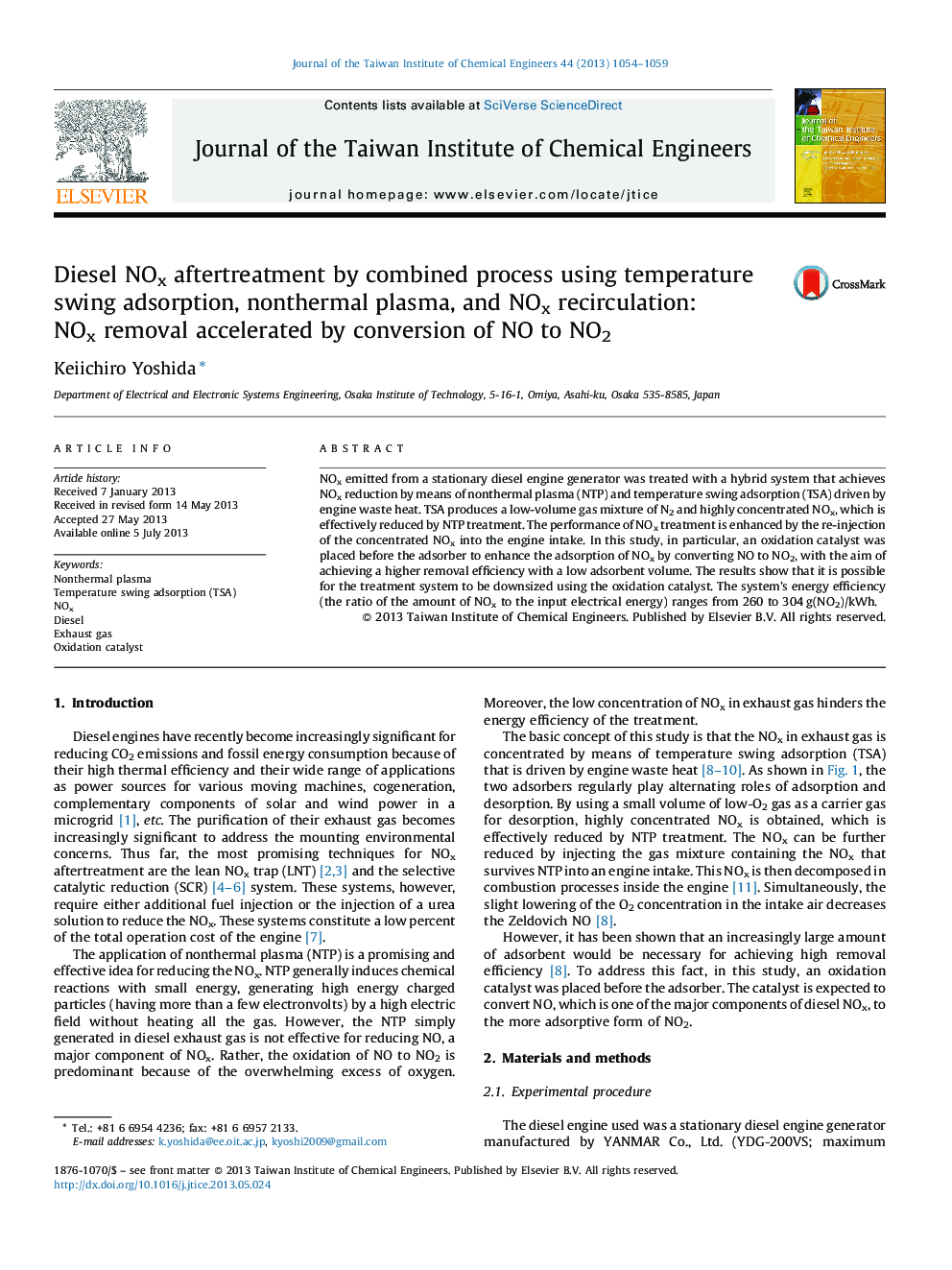 Diesel NOx aftertreatment by combined process using temperature swing adsorption, nonthermal plasma, and NOx recirculation: NOx removal accelerated by conversion of NO to NO2