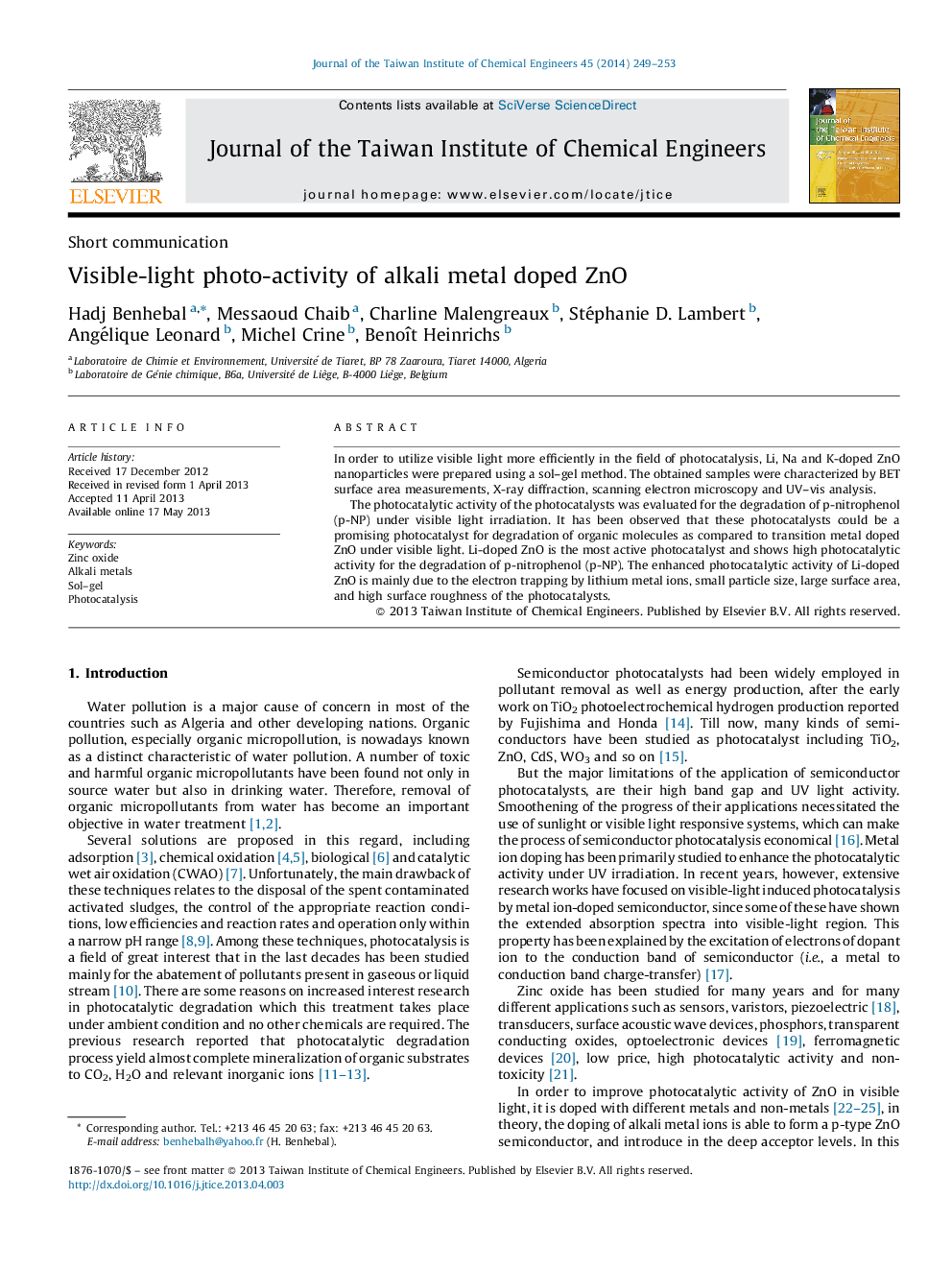 Visible-light photo-activity of alkali metal doped ZnO