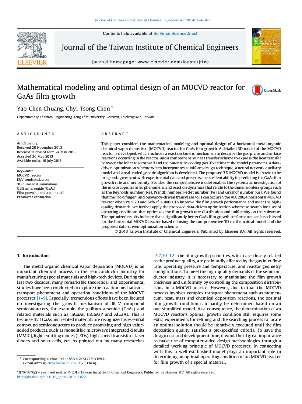 Mathematical modeling and optimal design of an MOCVD reactor for GaAs film growth