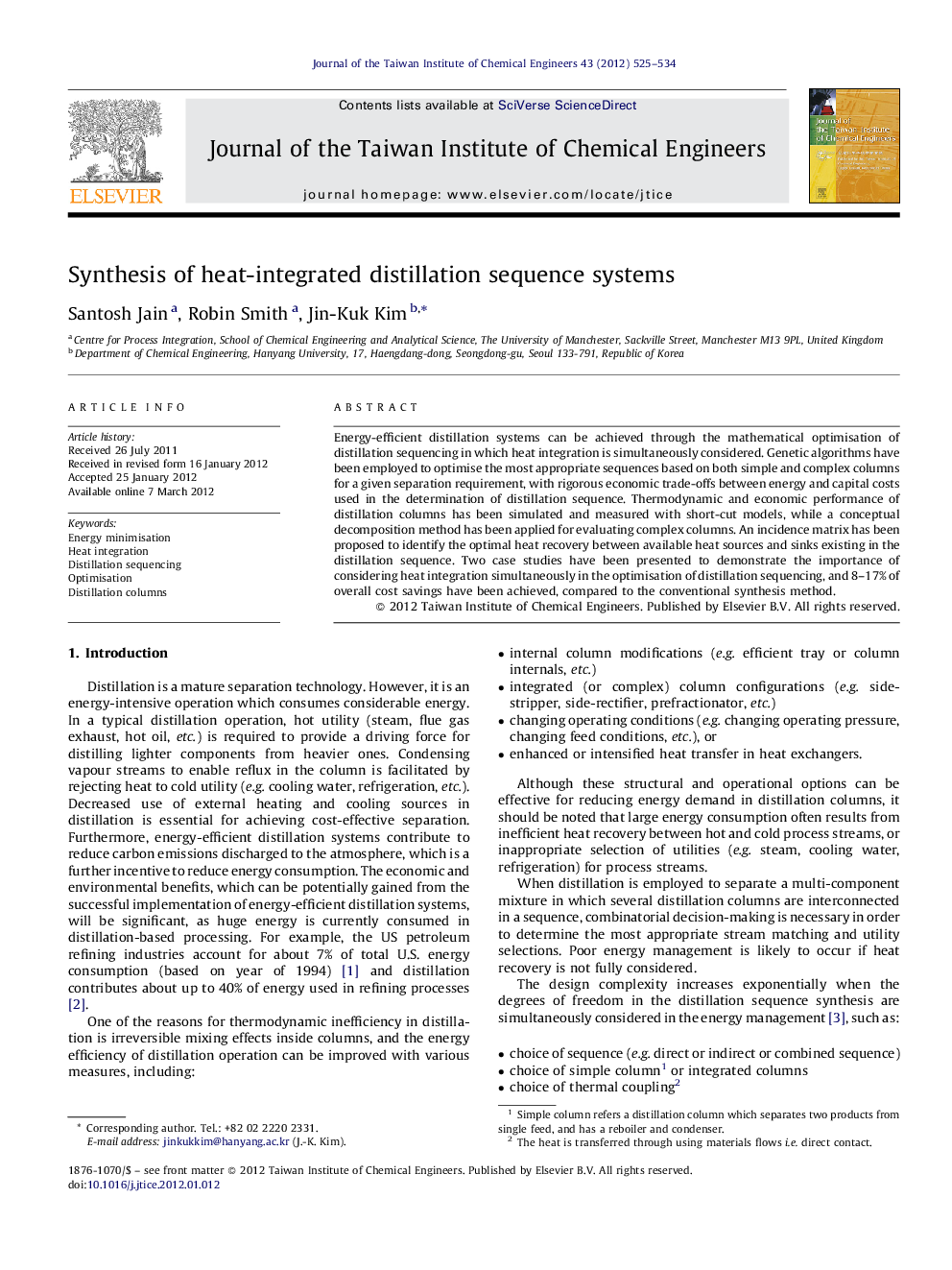 Synthesis of heat-integrated distillation sequence systems