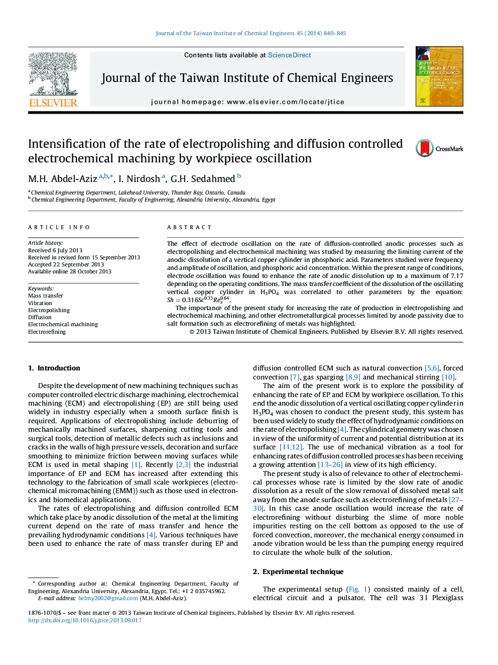 Intensification of the rate of electropolishing and diffusion controlled electrochemical machining by workpiece oscillation