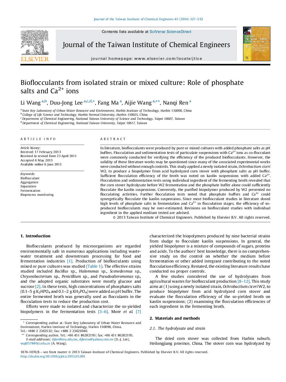 Bioflocculants from isolated strain or mixed culture: Role of phosphate salts and Ca2+ ions