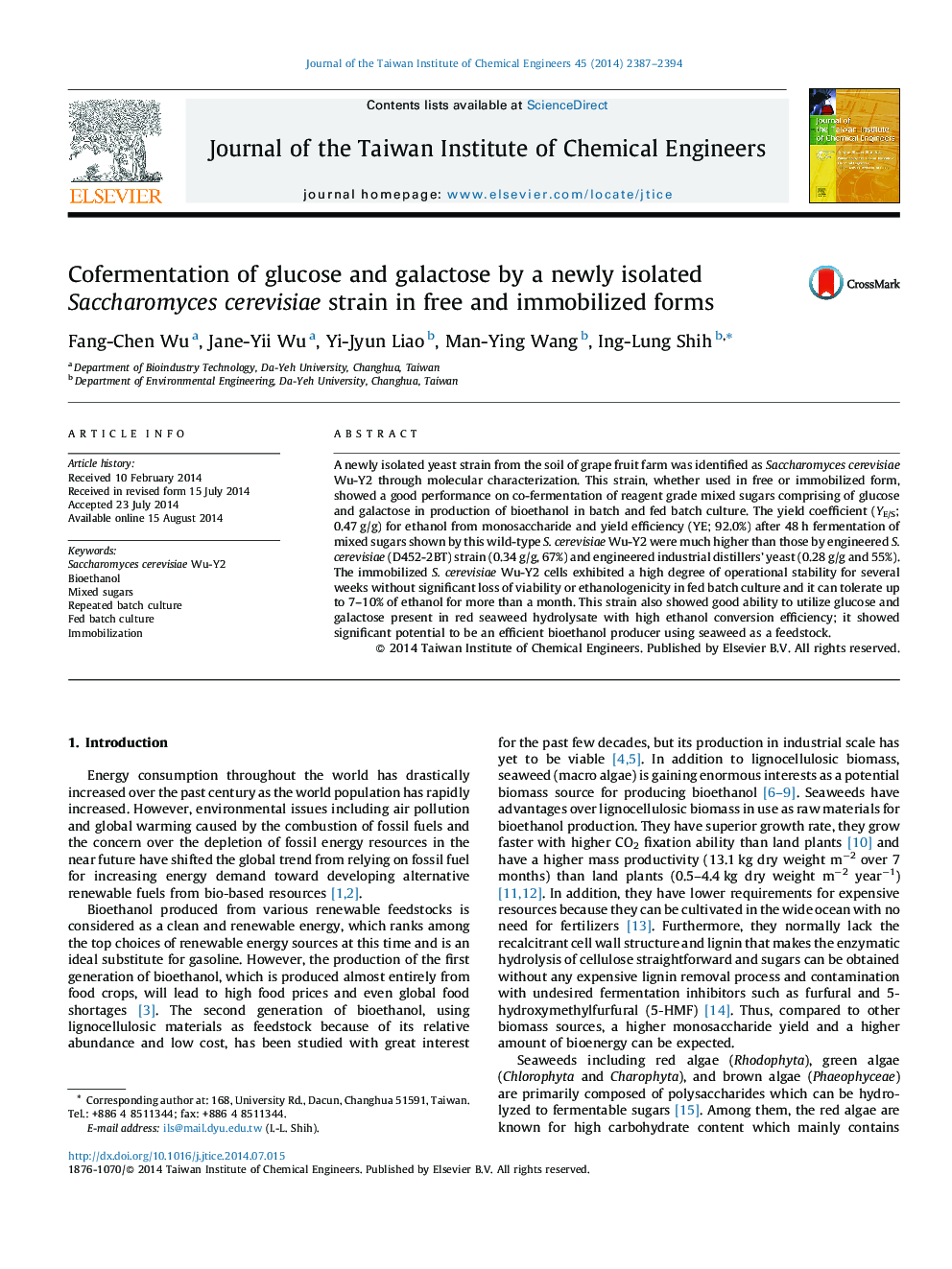 Cofermentation of glucose and galactose by a newly isolated Saccharomyces cerevisiae strain in free and immobilized forms