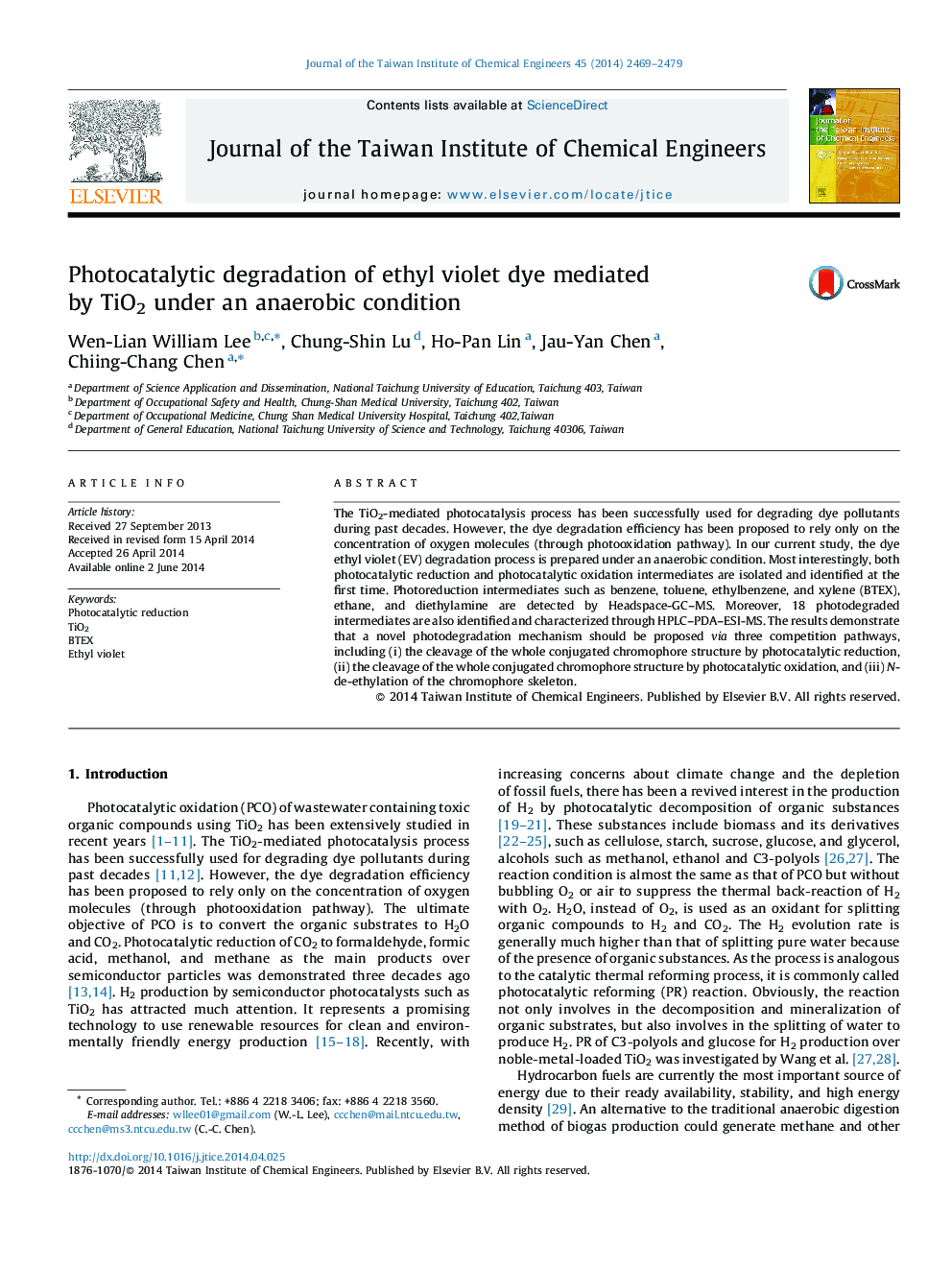 Photocatalytic degradation of ethyl violet dye mediated by TiO2 under an anaerobic condition