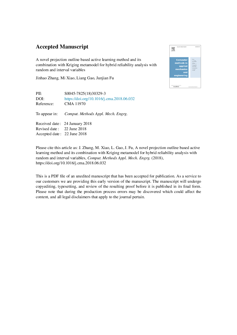 A novel projection outline based active learning method and its combination with Kriging metamodel for hybrid reliability analysis with random and interval variables